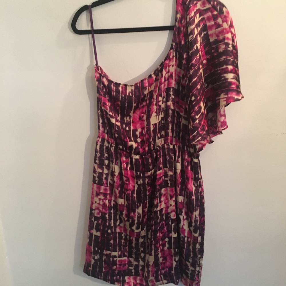 One shoulder pink and purple dress